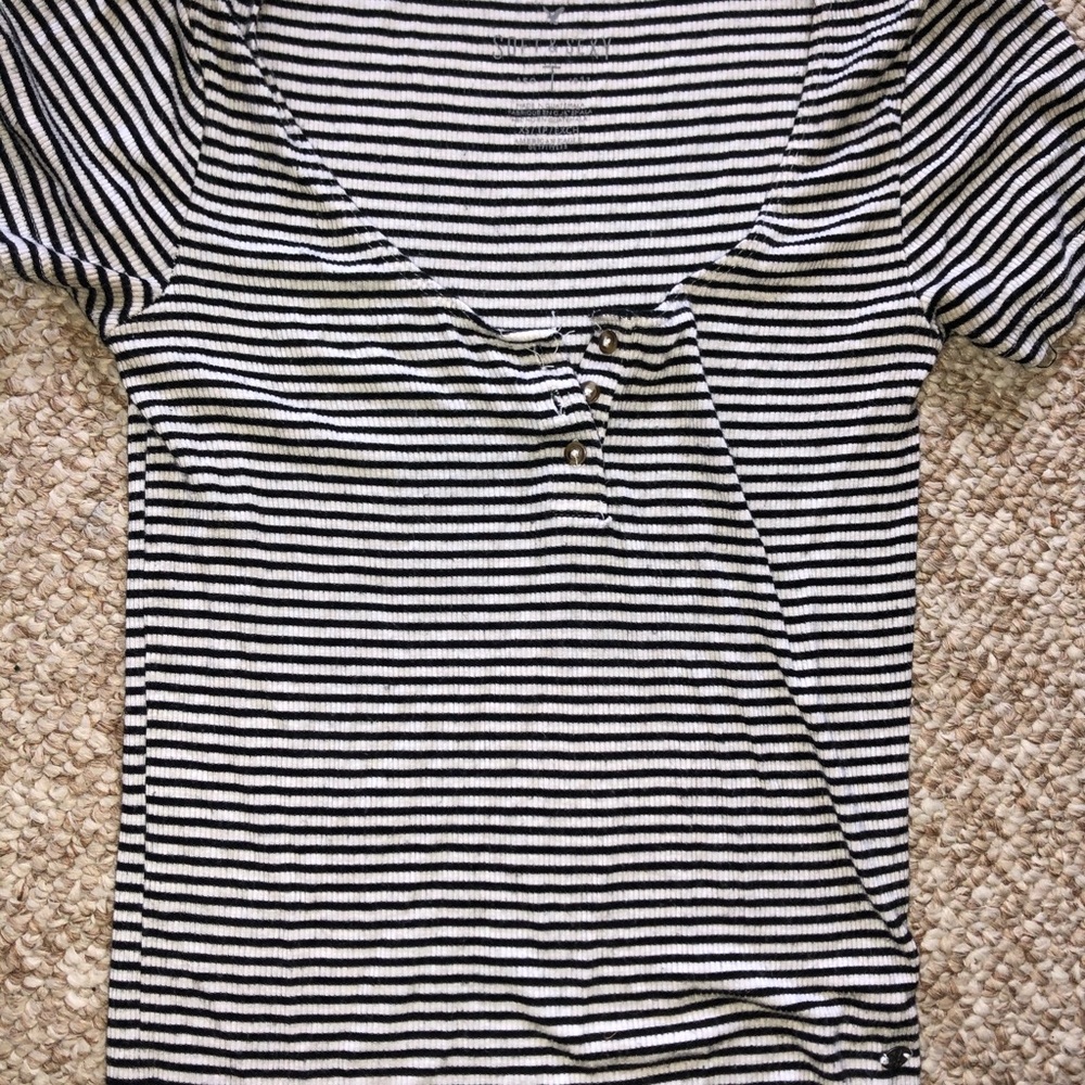 Black and white stripe button up top